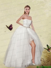 White High-low Strapless Prom Dress with Beading