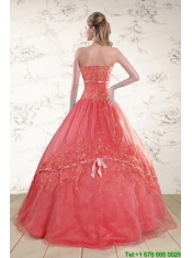 2015 Appliques Sweetheart Sweet 15 Dresses in Watermelon