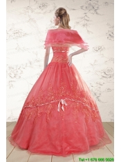 2015 Appliques Sweetheart Sweet 15 Dresses in Watermelon