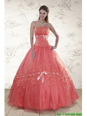 2015 Appliques Sweetheart Sweet 15 Dresses in Watermelon