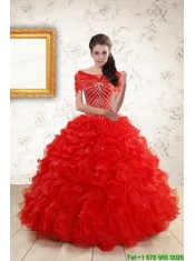 2015 Ball Gown Beading Quinceanera Dresses in Red