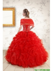 2015 Ball Gown Beading Quinceanera Dresses in Red