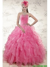 2015 Ball Gown Organza Quinceanera Dresses with Beading and Ruffles