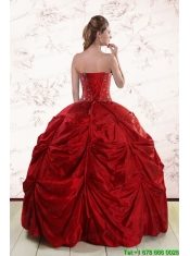 2015 Beaded Strapless Quinceanera Dresses with Pick Ups