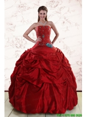 2015 Beaded Strapless Quinceanera Dresses with Pick Ups