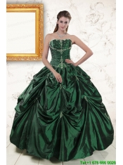 2015 Brand New Style Appliques Quinceanera Dresses in Dark Green