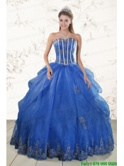 2015 Cheap Appliques Quinceanera Dresses in Royal Blue