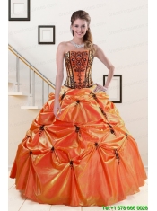 2015 Cheap Orange Red and Black Quinceanera Dresses with Appliques