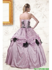 2015 Cheap Strapless Quinceanera Dresses with Appliques and Ruffles