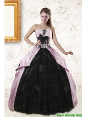 2015 Cheap Strapless Quinceanera Dresses with Appliques and Ruffles