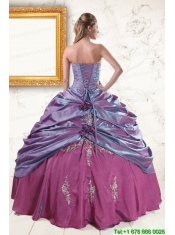 2015 Classic Purple Appliques Quinceanera Dresses with Strapless