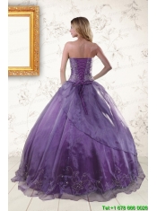 2015 Discount Purple Strapless Appliques Quinceanera Dresses