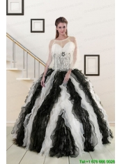 2015 Exclusive Black and White Quinceanera Dresses with Zebra and Ruffles