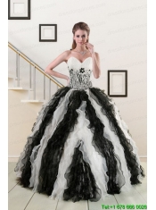 2015 Exclusive Black and White Quinceanera Dresses with Zebra and Ruffles