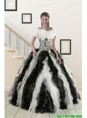 2015 Exclusive Black and White Quinceanera Dresses with Zebra and Ruffles
