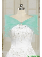 2015 Exquisite Turquoise Sweep Train Quinceanera Dresses with Beading and Picks Ups