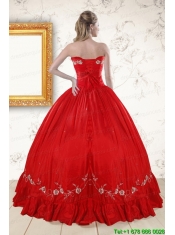 2015 Fast Delivery Sweetheart Red Puffy Quinceanera Dresses with Embroidery