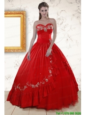 2015 Fast Delivery Sweetheart Red Puffy Quinceanera Dresses with Embroidery