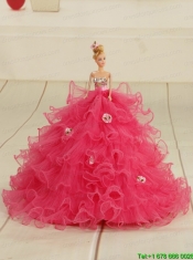 2015 Hot Pink Strapless Quinceanera Dresses with Beading and Ruffles