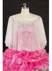 2015 Hot Pink Strapless Quinceanera Dresses with Beading and Ruffles