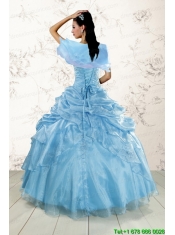 2015 Hot Sale Appliques Quinceanera Dresses in Aqua Blue