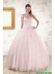 2015 Lovely Light Pink Beading Quinceanera Dresses