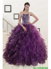 2015 Luxurious Beading and Ruffles Quinceanera Dresses in Purple