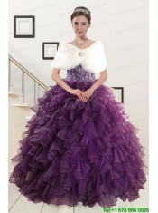 2015 Luxurious Beading and Ruffles Quinceanera Dresses in Purple