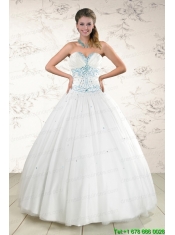 2015 Modern White Quinceanera Dresses with Appliques and Beading