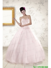 2015 Modest Light Pink Quinceanera Dresses with Appliques