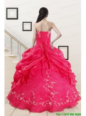2015 Modest Sweetheart Embroidery Quinceanera Dress in Hot Pink