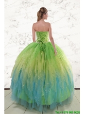 2015 New Style Beading and Ruffles Quinceanera Dresses in Multi Color
