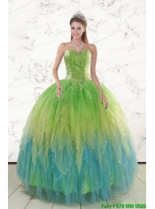 2015 New Style Beading and Ruffles Quinceanera Dresses in Multi Color