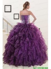 2015 New Style Purple Quinceanera Dresses with Beading and Ruffles