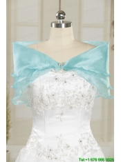 2015 New Style Strapless Beading Quinceanera Dresses in Aqua Blue