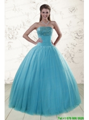 2015 New Style Sweetheart Baby Blue Quinceanera Dresses with Appliques