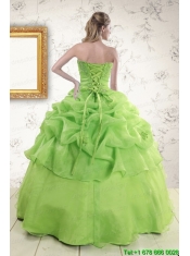 2015 Perfect Green Quinceanera Dresses with Beading and Ruffles