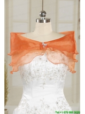 2015 Perfect Strapless Appliques and Beading Quinceanera Dresses in Orange