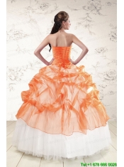 2015 Perfect Strapless Appliques and Beading Quinceanera Dresses in Orange