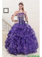 2015 Prefect Purple Sweet 15 Dresses with Embroidery and Ruffles