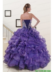2015 Prefect Purple Sweet 15 Dresses with Embroidery and Ruffles