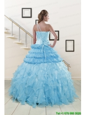 2015 Pretty Baby Blue Sweet 15 Dresses with Beading