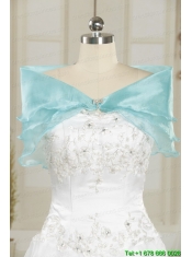 2015 Pretty One Shoulder Appliques and Beaded Quinceanera Dresses in Aqua Blue