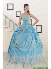 2015 Pretty One Shoulder Appliques and Beaded Quinceanera Dresses in Aqua Blue