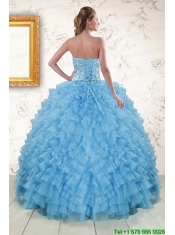 2015 Pretty Sweetheart Baby Blue Sweet 15 Dresses with Beading