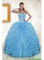 2015 Pretty Sweetheart Baby Blue Sweet 15 Dresses with Beading