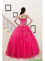 2015 Pretty Sweetheart Hot Pink Quinceanera Dresses with Beading