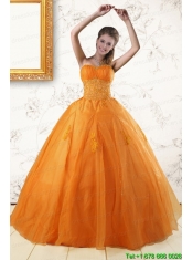 2015 Princess Orange Quinceanera Dresses with Appliques