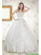2015 Puffy Appliques Quinceanera Dress in White