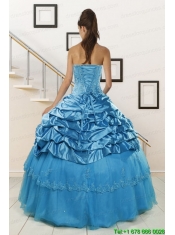 2015 Spring Wonderful Strapless Appliques Quinceanera Dresses in Teal